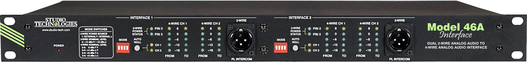 Model 46A Dual 2-Wire Analog Audio to 4-Wire Analog Audio Interface
