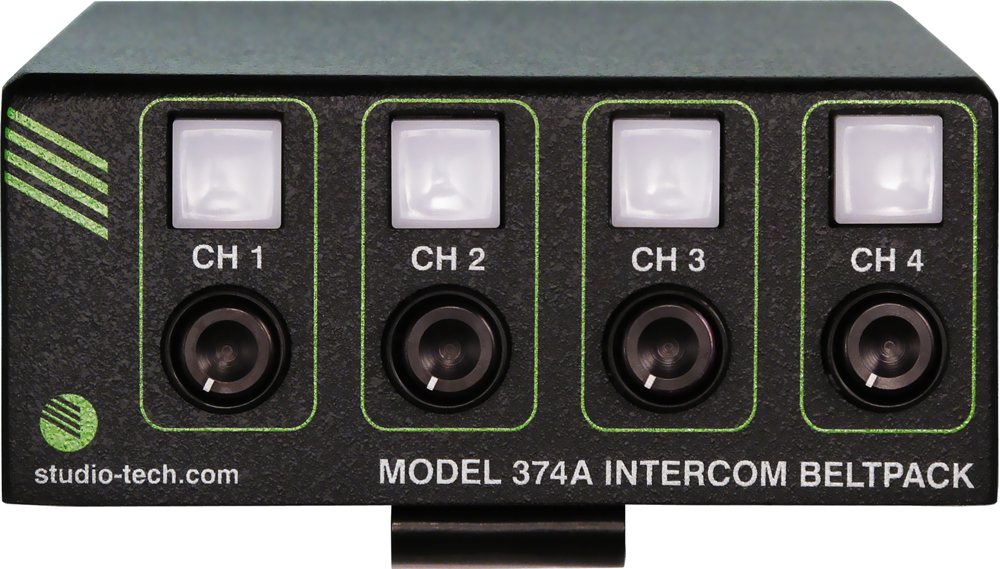 Model 374A Intercom Beltpack: Four Channels, 5-Pin Female Headset Connector